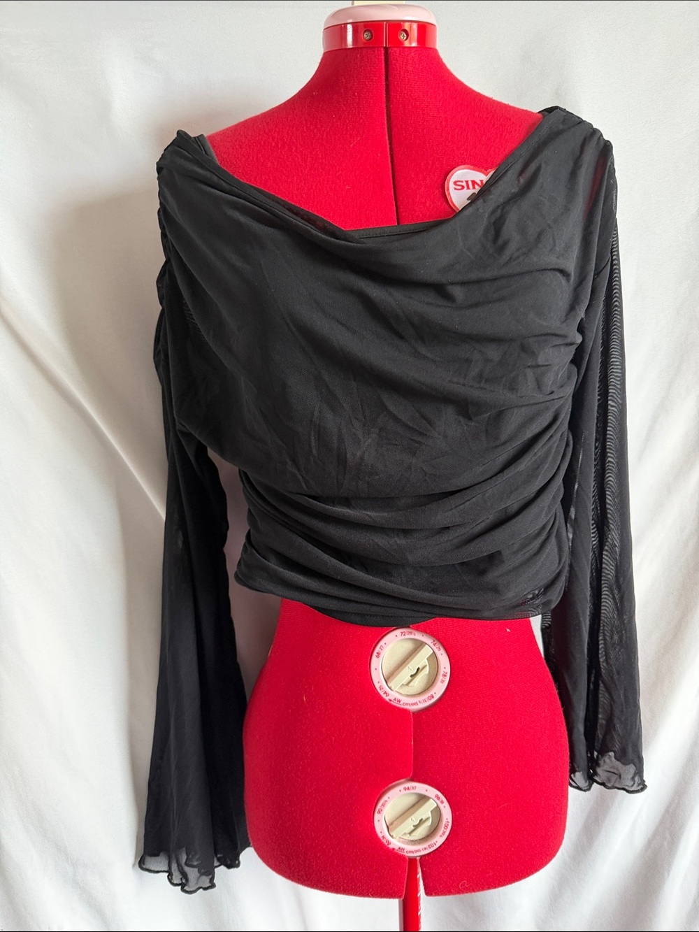 Black Draped Long-Sleeve Crop Top - Women